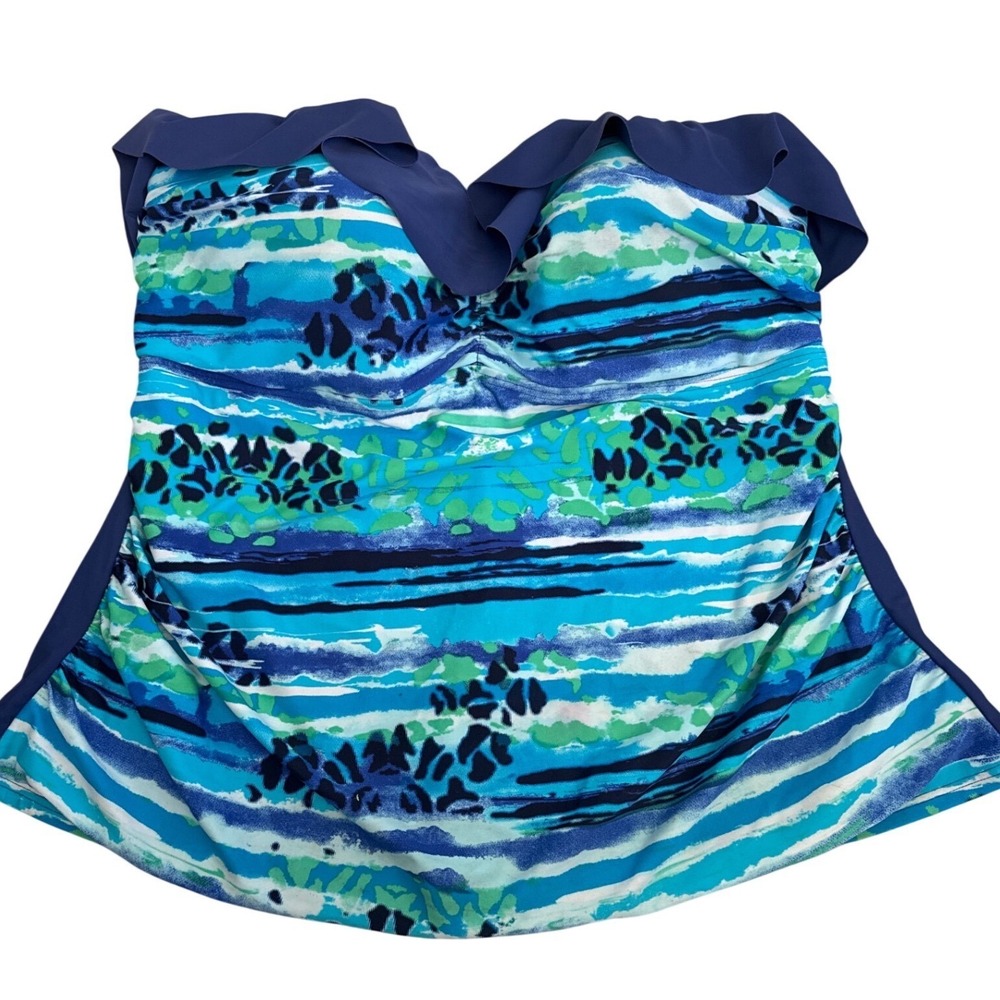Seekers Contour Blue Green Abstract Animal Print Tankini Top 20W DD/E Underwire